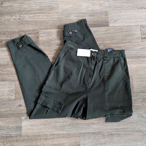 NWT H&M Utility Cargo Army Olive Green High Waisted Pant Size 6 - Picture 3 of 8